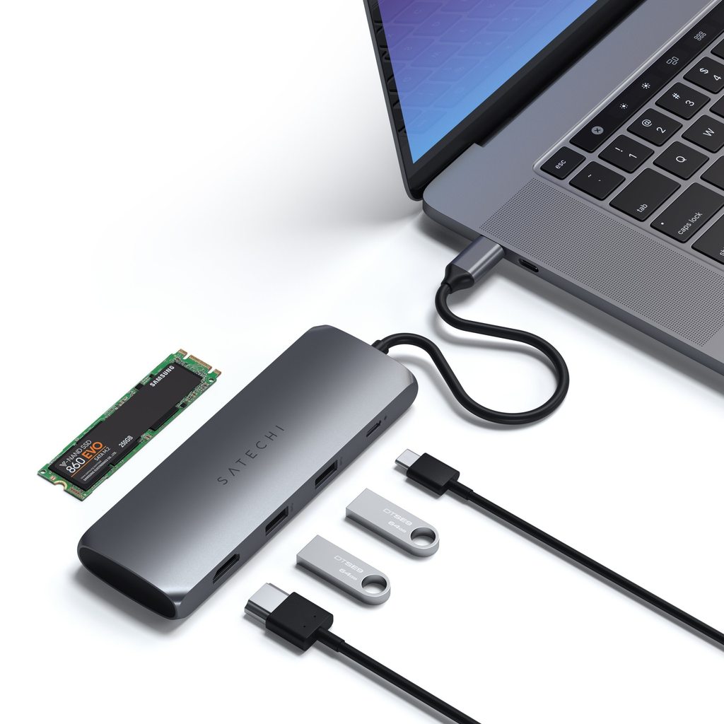 Satechi USB-C Hybrid Multiport Adapter SSD foglalattal - Az SSD nyilván külön vásárolható meg.